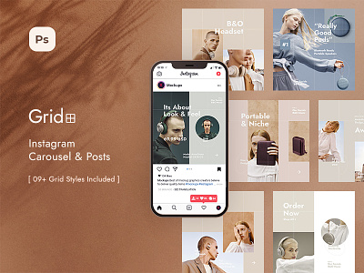 Grid - Instagram Carousel & Posts - by TemplateTrip branding carousel ecommerce electronics fashion instagram instagram carousel post template instagram post template instagram story template mockup modern photoshop post template templatetrip ui ui templates