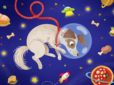 The Space Pillow commissions dog illustration photoshop pizza space