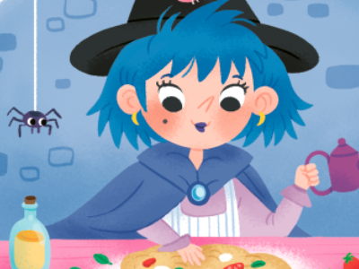 Little pizza witch characters digital educational illustration photoshop