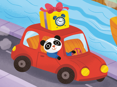 Auto Panda book car characters children educational illustration panda