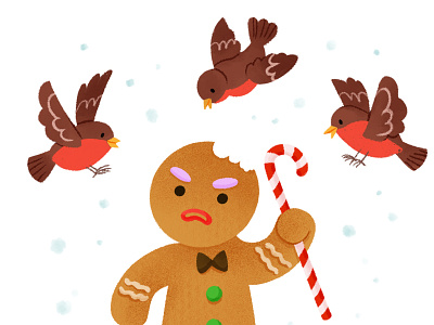 Gingerbread Man animal character candycane characters children christmas christmas card digital illustration photoshop robin