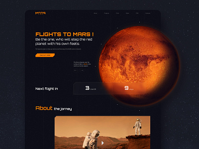 Daily UI - Flaghts to MARS Landing page 003 2d animation clean dailyui dark design mars minimalistic photo space space concept space flights space trip ui ux web design