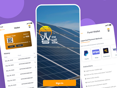 One Watt Solar design minimal mobile app ui ux