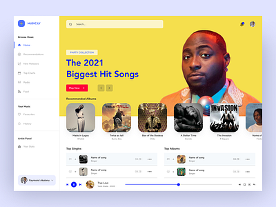 Music App - A Dashboard Design by Raymond Akalonu on Dribbble