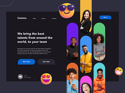 Comms - A Database For Creative Talents branding dark theme design figma illustration modern talent platform ui ux web web design