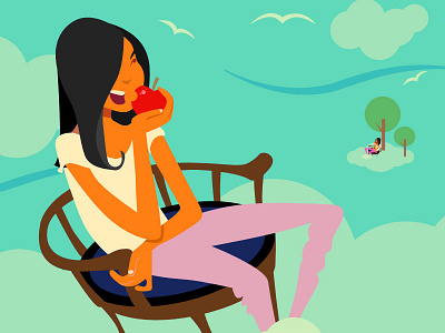 Riva Eating Apple apple daughter flatcolors girl illustration vector