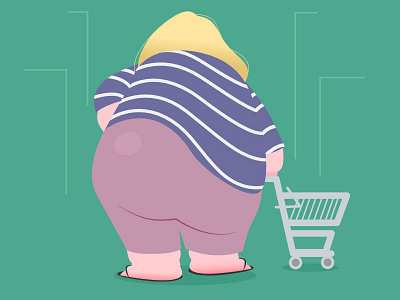 Grandshopping blonde cart fat green shopping stripes woman