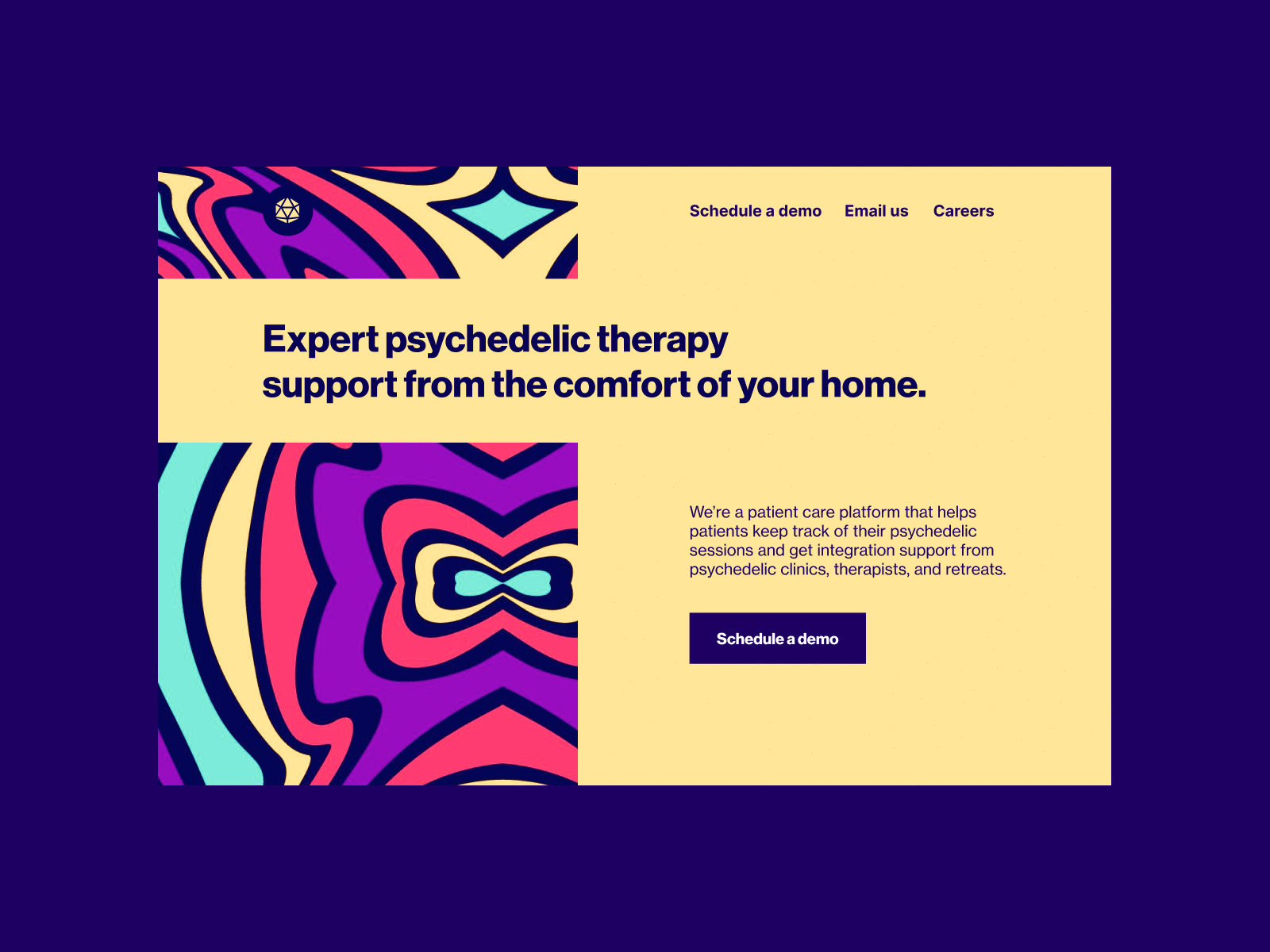 Psychedelic startup marketing site redesign exploration abstract app clean flat graphic design health healthcare healthtech landing page medical medtech modern psychedelics saas startup tech trippy ui visual design website