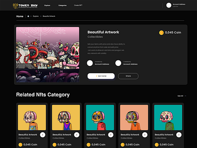 Token Sky-NFT Marketplace works with ERC20 Full NFT Marketplace adobe xd android android app branding design etherum flutter illustration ios logo nft ui