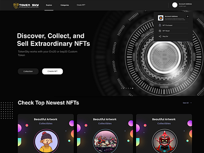 Token Sky-NFT Marketplace works with ERC20 Full NFT Marketplace adobe xd android android app branding design erc20 erc721 ether flutter illustration ios logo nfts ui