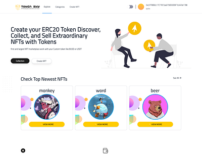 Token Sky-NFT Marketplace works with ERC20 Full NFT Marketplace adobe xd android android app branding design etherum flutter illustration ios logo nfts ui