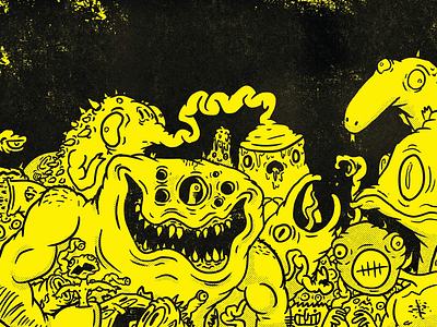 Yellow demons halftone illustration lowbrow monsters texture vintage yellow