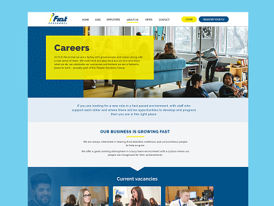 Recruitment Site blue employment header layout recruitment ui ux web design website yellow