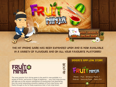 Fruit Ninja Website Refresh app game ipad iphone jquery layout website