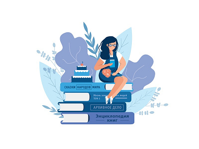 Flat illustration for printing, website blue book books congratulation cover design dribbble flat girl holiday illustration illustrator new postcard print vector web illustration