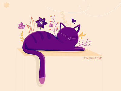 Purple Cat art business cat cat illustration characters colorful cute cute animal cute animals design digital design doodles floral flower free ideas illustraion kitty plants sketchbook