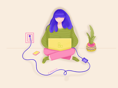 Busy on Laptop business busy coding colourful doodles faceless girl illustration job laptop marwative minimalism programming simple sketchbook technology ui ux webdesign windows work