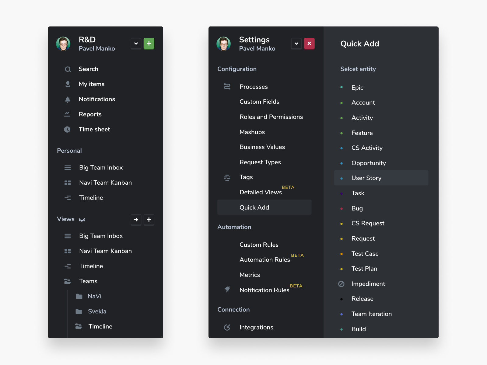 Left menu by lllllllll for Targetprocess on Dribbble