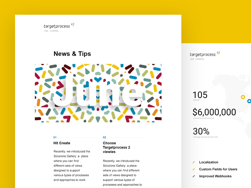 Newsletter targetprocess web clean colors igile kanban scrum html newsletter