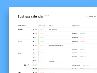 Business calendar