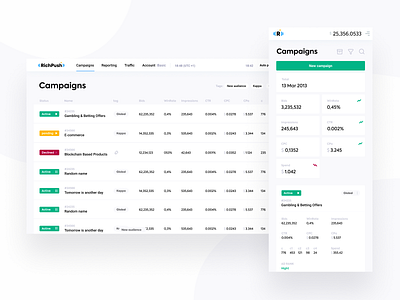 Campaigns colors list table ui