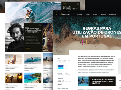 Beachcam 2d beach beachcam black grid interface layout news portugal surf ui ux waves we design web yellow