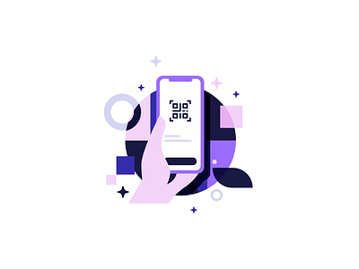 Scan Code app app illustration clean colorful hand holding illustration iphone pattern pay purple shapes ui ux vector web