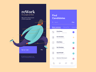 reWork app clean design duall illustration ipad iphone list mobile purple rework search sign in
