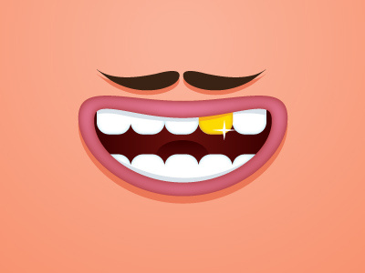 Gold tooth color gold mustache shiny skin tooth vector