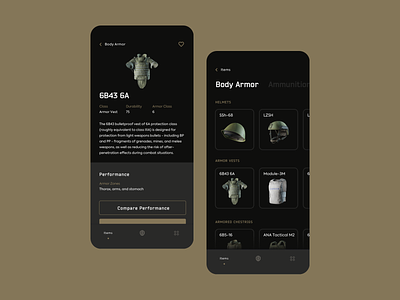 Companion App Tarkov app black clean dark mode design flat fps gaming guns interface minimal muzli tabbar tarkov ui uidesign uiux ux