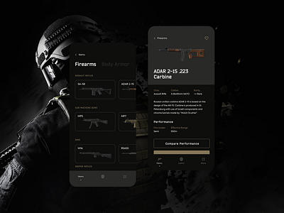 Companion App Tarkov app app design app ui black clean dark dark mode flat fps game gaming interface interfacedesign minimal muzli shooter ui uidesign uiux ux