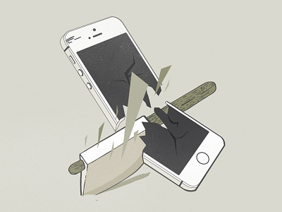 Iphone 5 destruction 5 axe cut destruction half iphone sepia vector