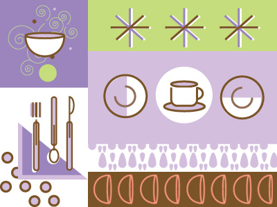 The Dot + icon illustrations branding brown coffee food graphic design green icons identity illustration lavender orange purple