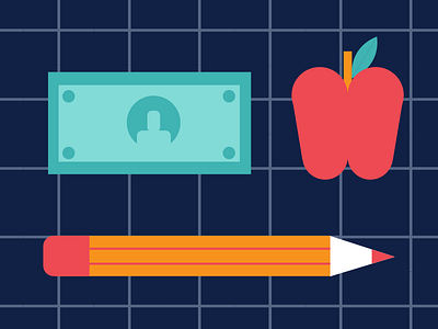 Better Pay for Teachers apple dollar education grid illustrations pencil school teacher teaching vector