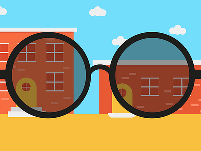 Shady brick building clouds community editorial fashion glasses illustration sun