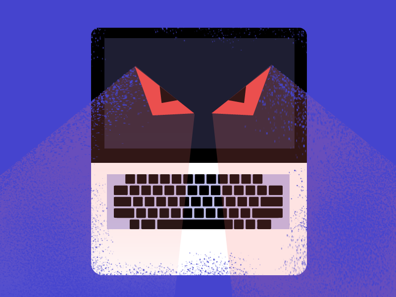 Evil Computer Hacker eyes code laptop macbook illustration apple hacker hack computer ghost monster evil