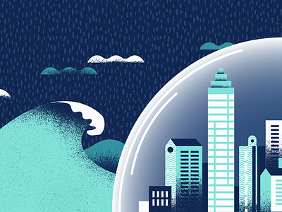 Under the Dome america architechture bubble city disaster dome editorial illustration illustrator rain shield skyline storm tsunami