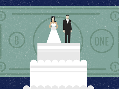 The Cost of Marriage bride cake cash dollar editorial illustration money vector wedding