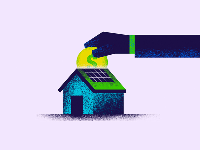 Home Investment blue house real estate coin money app hand art direction money icon illustrator texture minimal flat business editorial design graphic art vector illustration