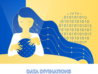 Social Sins #3 binary blue colors curves data fotune telling gradient illustration stars vector woman yellow