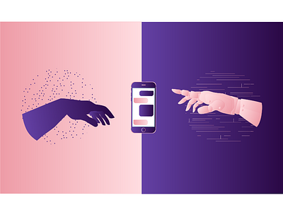 Social Sins #4 adam chatbot conversation creation gradient hands illustration pink purple revolution smartphone verctors