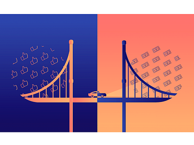 Social Sins #5 blue bridge car ecommerce gradient illustration likes social media sunset vectors