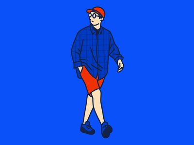 Man Illustration blue illistration man red shirt