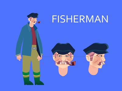 Fisherman 2d 2d art animation animation 2d art blue character character art character concept character creation character design color design fisherman flat graphic illustration people texture vector