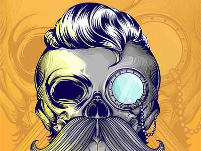 Hand drawing skull with mustache and hipster style barber design designs draw e sport element graphic head icon illustration illustrator logo mascot print skull skull logo t shirt vector vector illustration wild