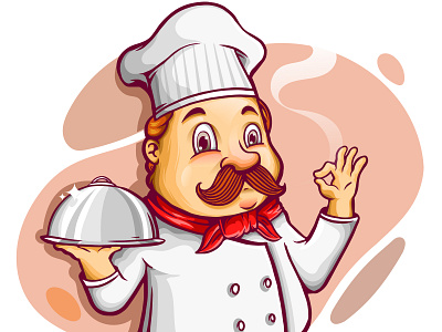 Chef cartoon character holding silver platter by visualogic on Dribbble