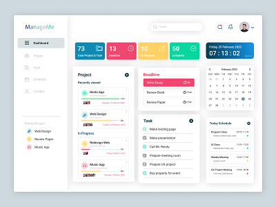 Project Management Dashboard app design ui