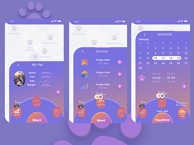 Puppy Walker service app bath design dog feeds puppy schedule service ux walking