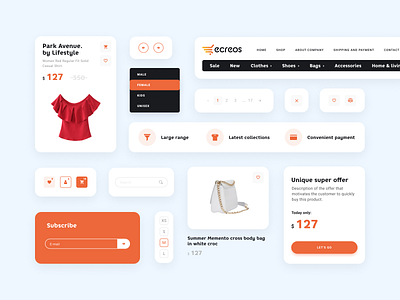 Ecreos UI Components app cart e commerce ecommerce interactive online store platform product design retail shop store theme uiux