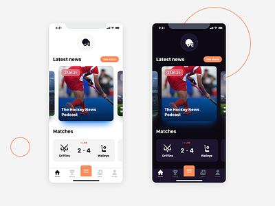 Sport club app Dark/Light mode UI